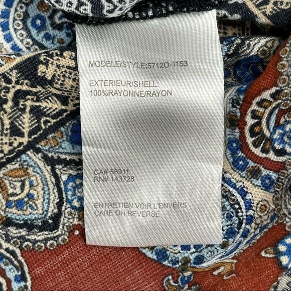 TRIBAL JEANS women's longsleeve top boho mixed print tassel peasant style size S - Picture 11 of 11